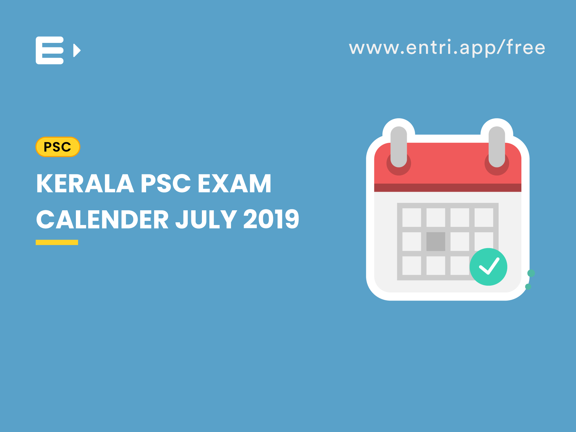 Kerala PSC Exam Calender July 2019