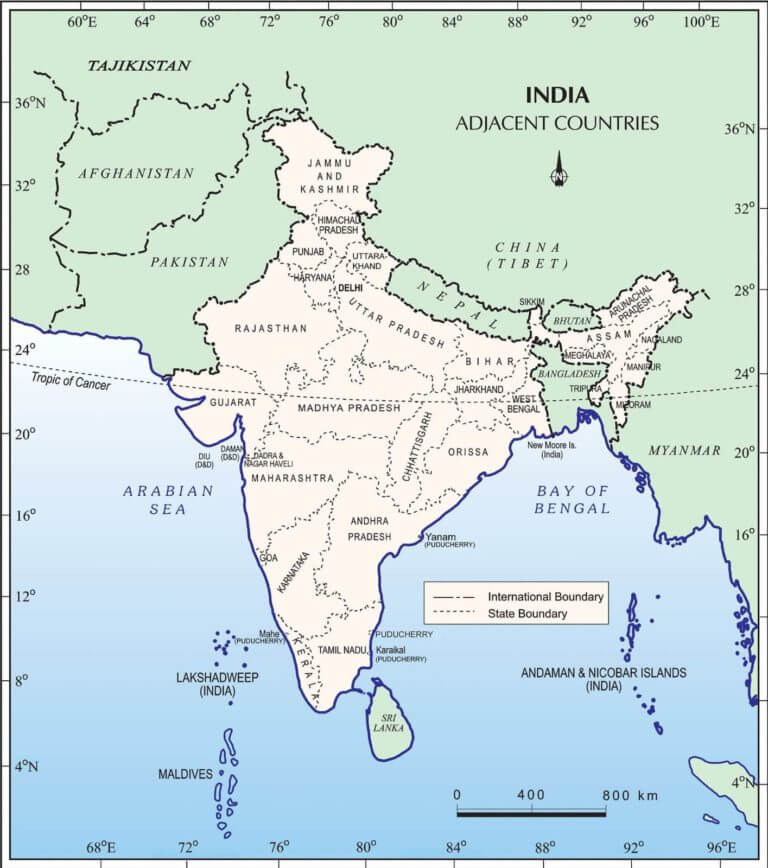 List of neighboring countries of India - Map, Capitals, Currencies