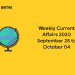 weekly current affairs 2020 september 28 to October 04