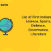 List of First Indians in Science, Sports, Defence, Governance, Literature