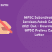 MPSC Subordinate Services Admit Card 2021