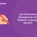 List of Common Homophones for English Language Section