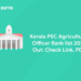 Kerala PSC Agricultural Officer Rank list 2023 Out: Check Link, PDF