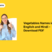Vegetables Names in English and Hindi - Download PDF