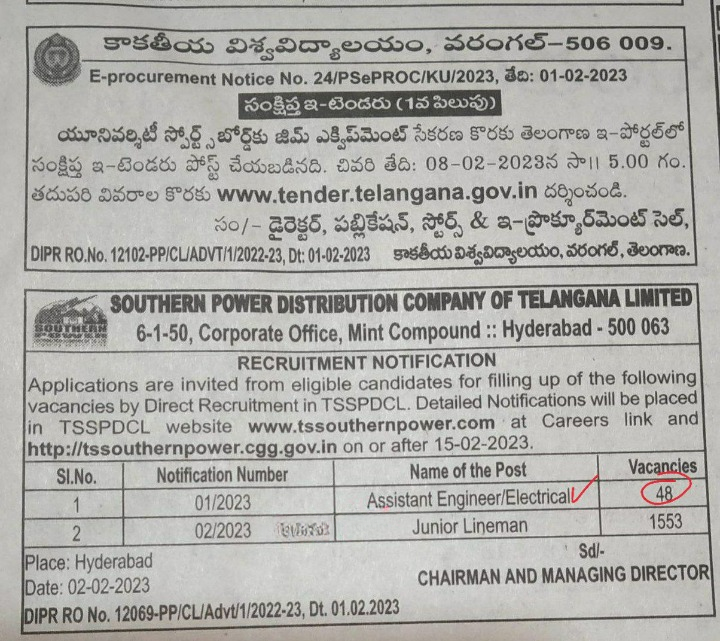 TSSPDCL Recruitment 2023 Notification Out for 1601 Posts: PDF, Apply ...