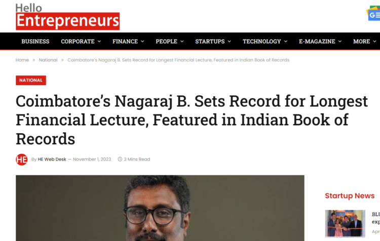 Entri Finacademy Academic Head Nagaraj B Sets Record for the Longest Financial Lecture