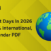 Important Days in 2026 National & International, Calendar PDF