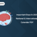Important Days in 2025 National & International, Calendar PDF