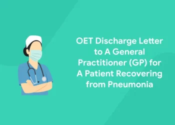 OET discharge letter to a general practitioner for a patient recovering from pneumonia