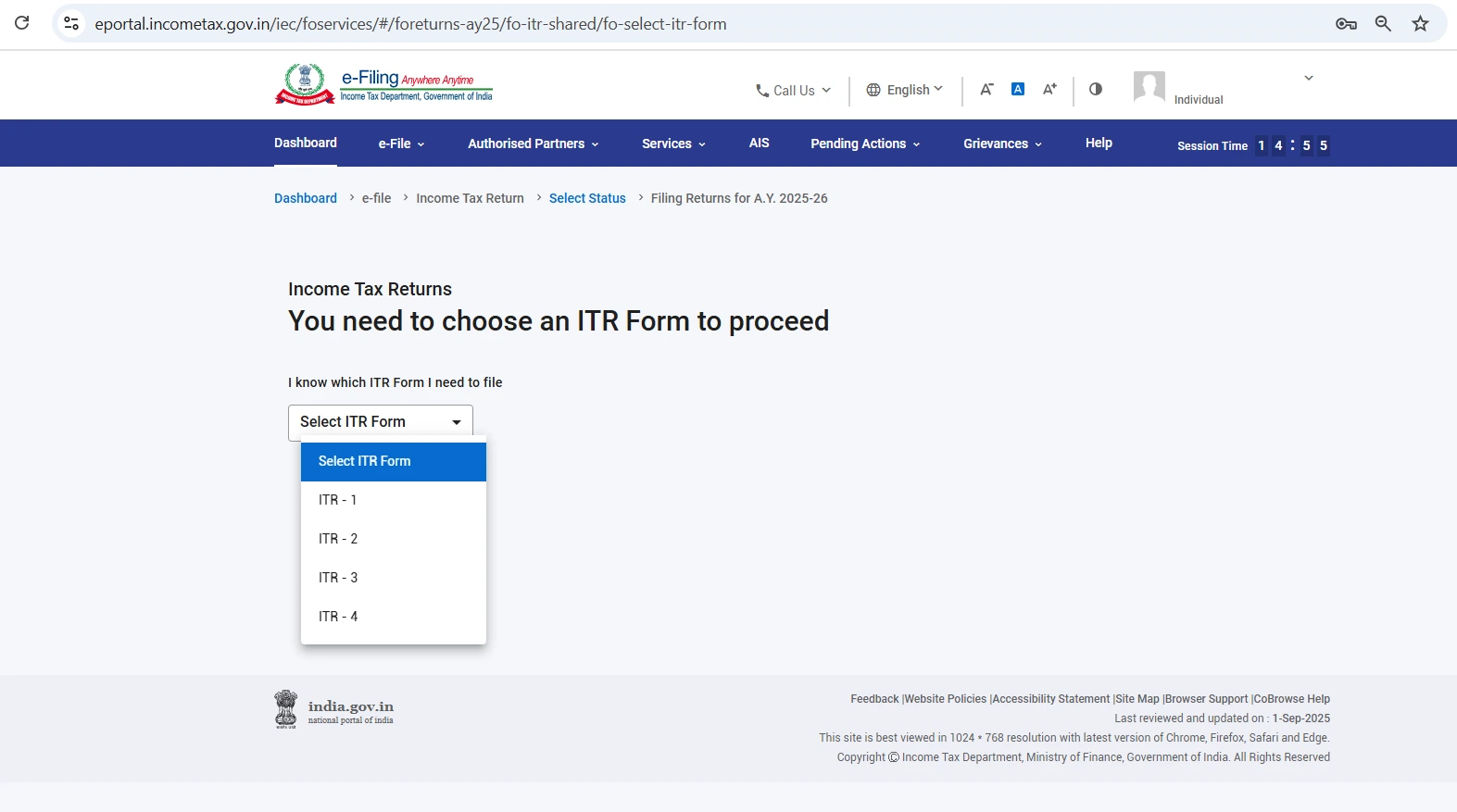 Initiate ITR-1 Filing
